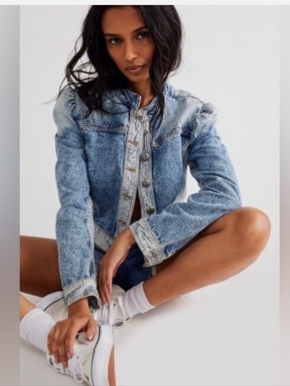 Free People Aubrey Denim Jacket Size Large In Two Toned Wash